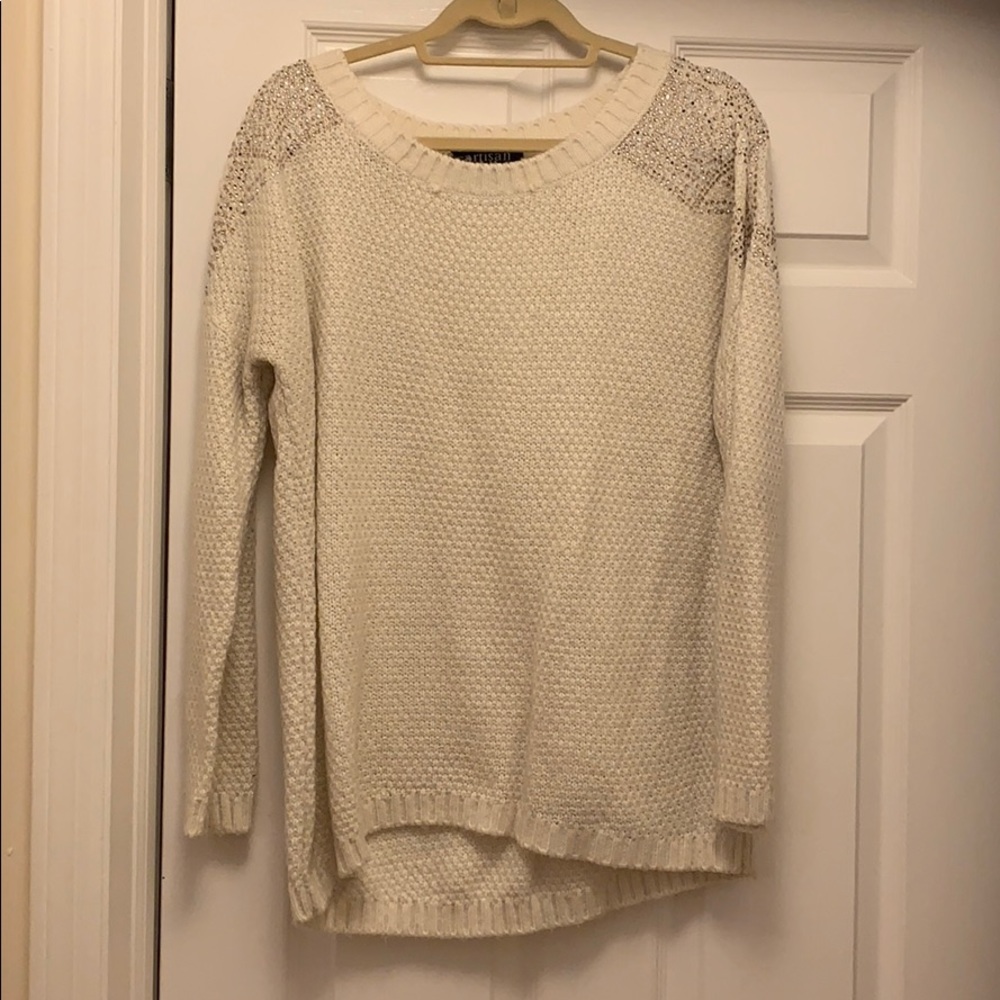 By Artisan Jeweled Crew Neck Sweater